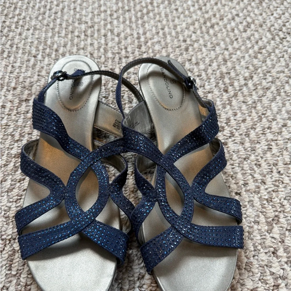 Bandolino Navy Glitter Wedge Sandals